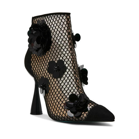 Betsey Johnson Shoes - Betsey Johnson Navey Floral Mesh Ankle Booties Black Size 8.5